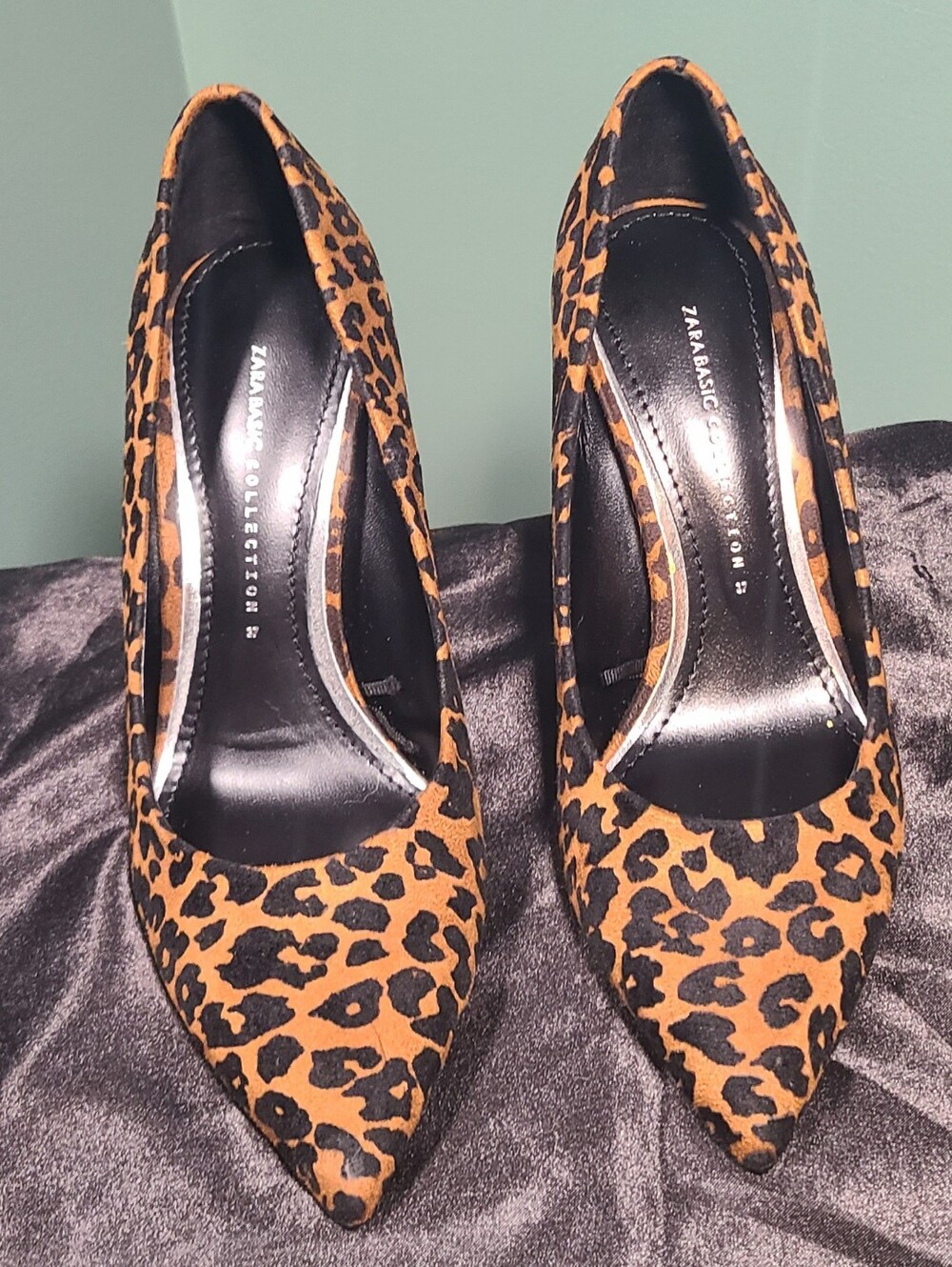 Zara Leopard Print Pointed Toe Stiletto Pumps - Tan/Black - Picture 2 of 4
